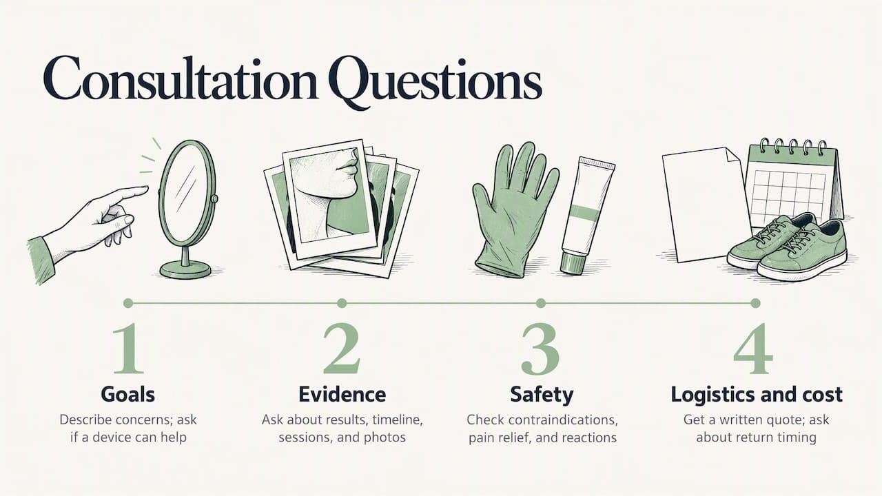 Questions to ask at your consultation and factors that decide it — overview diagram