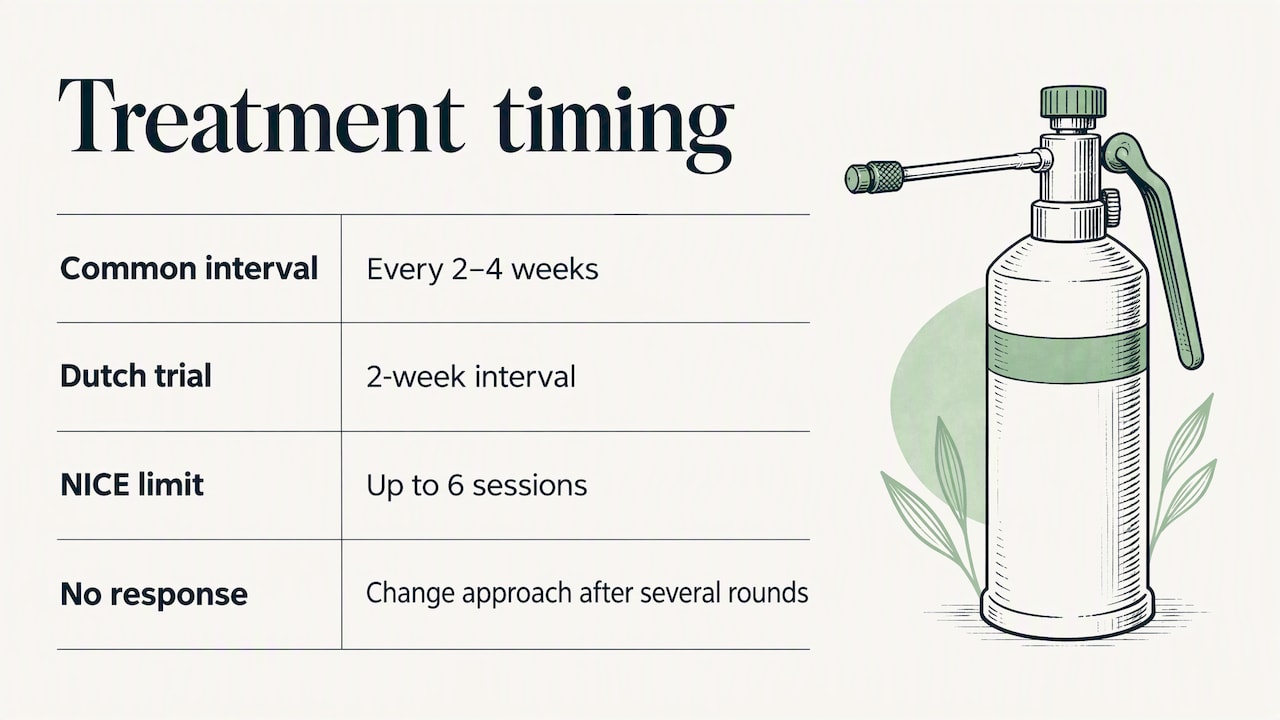 Typical spacing and maximum wart treatment sessions