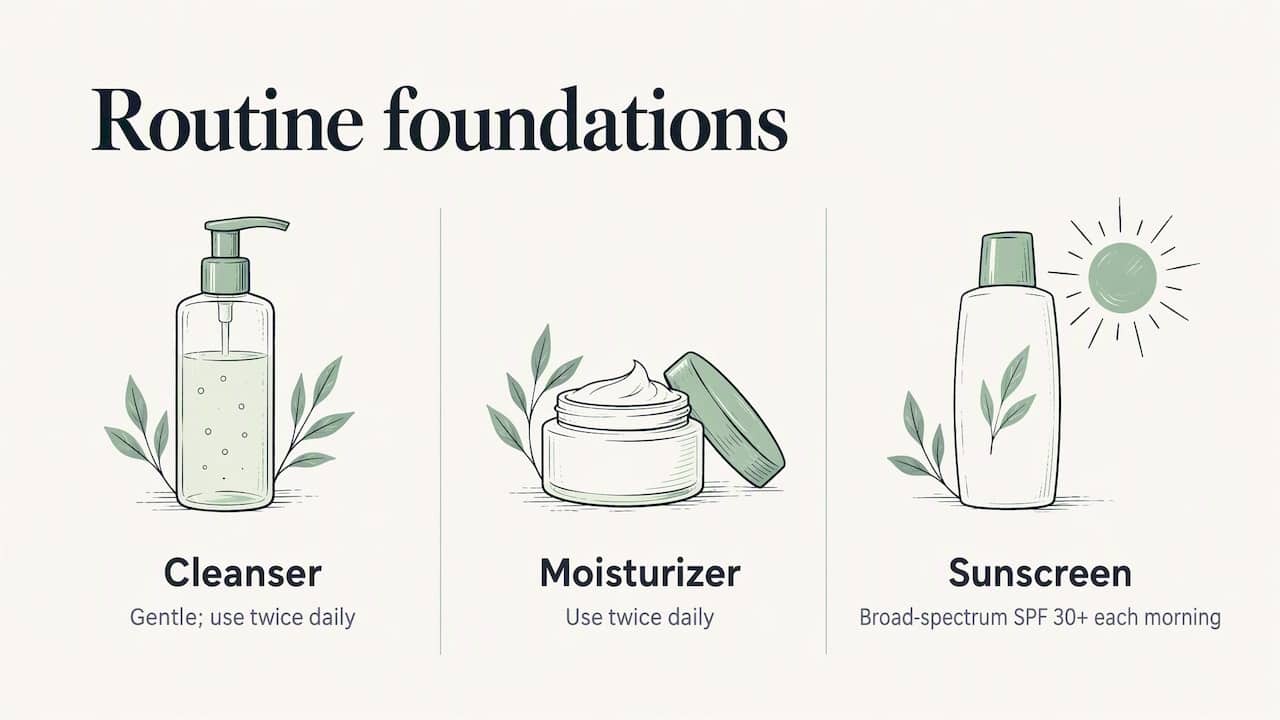 Cleanser moisturizer and sunscreen routine foundations